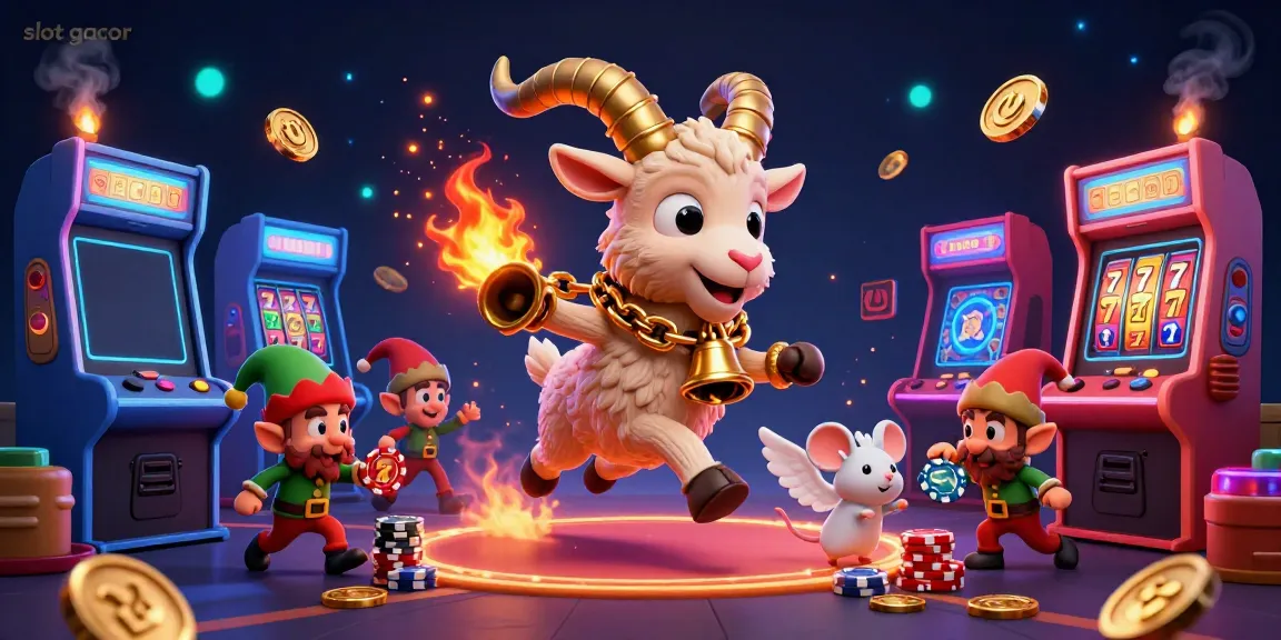 Engaging scene of slot gacor gaming with Krampus, angel mouse, and elf gremlins in a holiday casino.