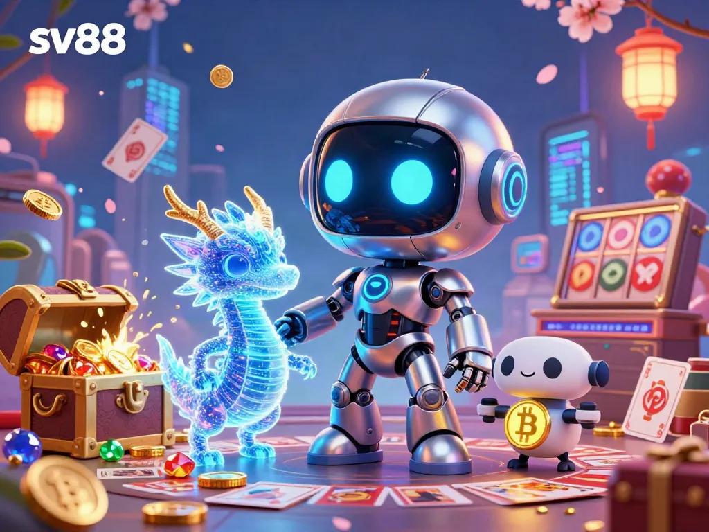 Engage in thrilling gameplay with sv88’s vibrant digital casino scene featuring playful 3D characters and exciting game elements.