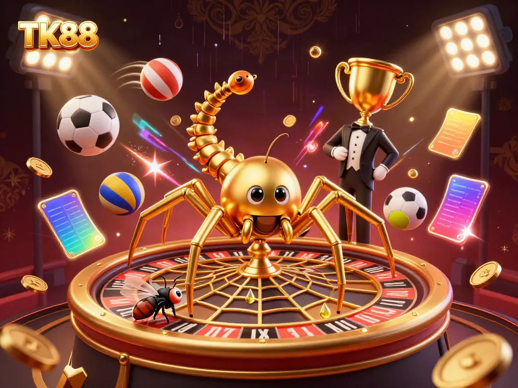 Experience thrilling bets and action at TK88 with dynamic casino elements in a vibrant scene.