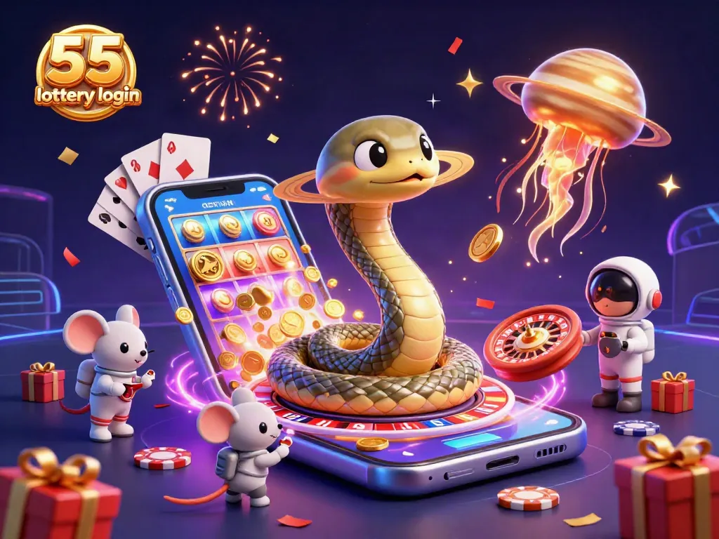 Experience the thrilling 55 lottery login with dynamic gameplay and cartoon cosmic characters in a vibrant casino setting.