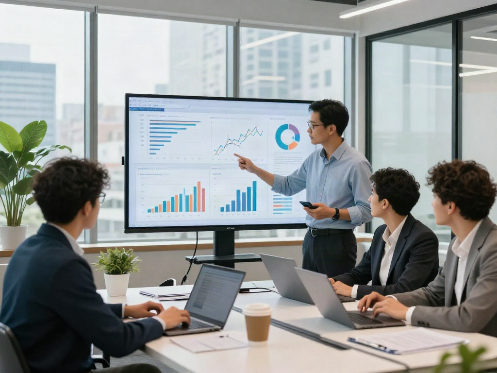 Team analyzing financial intelligence data in a modern office environment.