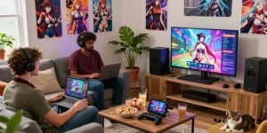 Exciting gaming atmosphere with players enjoying hentai games online in a cozy setting.