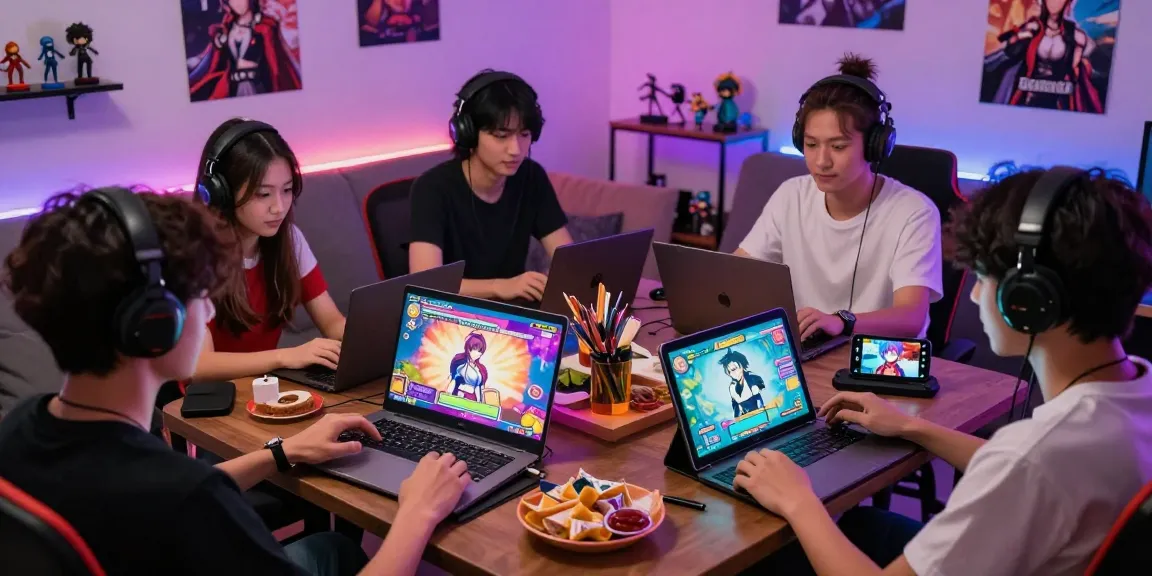 Engaged players enjoying ero games on various devices in a cozy gaming nook atmosphere.