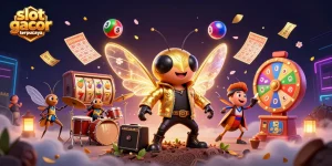 Engage in the excitement of slot gacor terpercaya with vibrant slot reels and lively casino characters