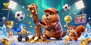 Engage in keonhacai dynamics with a beaver, bird, and squirrel in a vibrant casino scene.