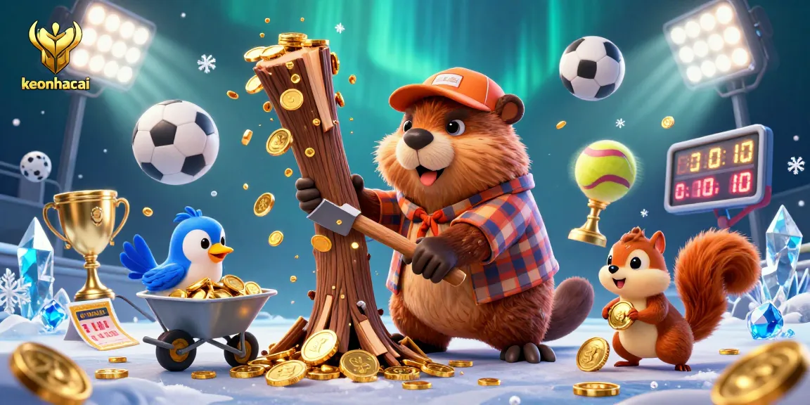 Engage in keonhacai dynamics with a beaver, bird, and squirrel in a vibrant casino scene.