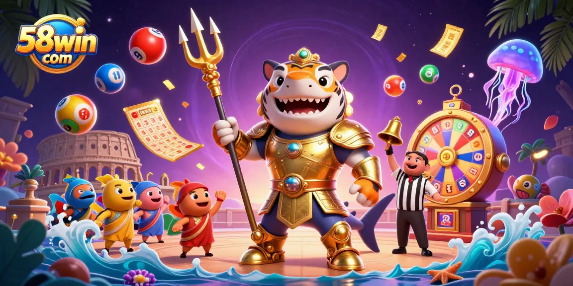 Immerse in the excitement of gambling at 58win com with underwater casino elements and engaging characters.