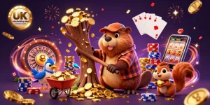 Engage with UK visa betting sites not on gamstop comparison while a beaver collects golden coins.