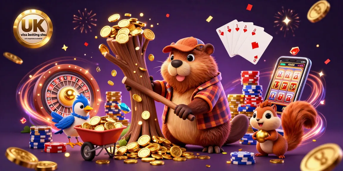 Engage with UK visa betting sites not on gamstop comparison while a beaver collects golden coins.