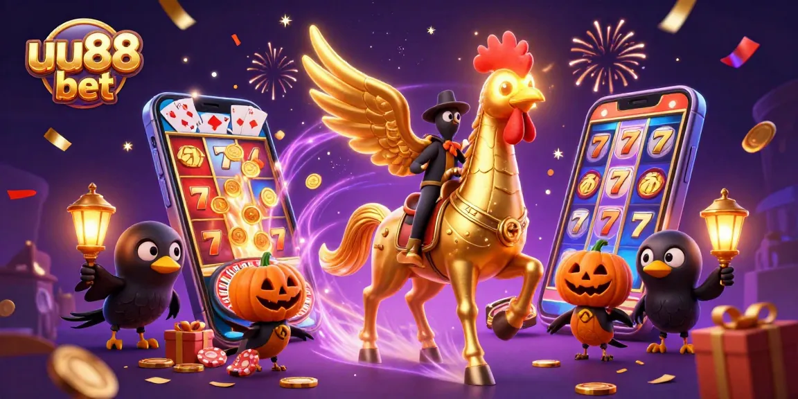 Experience the thrill of uu88 bet with a golden rooster and magical casino elements.