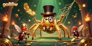 Experience thrilling gameplay at go88w with a captivating scene of a golden tarantula and beetle knight in a vibrant casino.