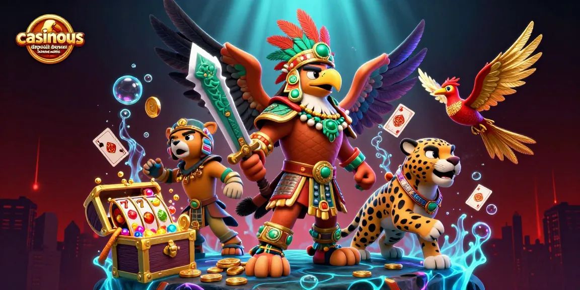 Play casino games with free credits through casinous deposit bonus codes in a vibrant 3D illustration.