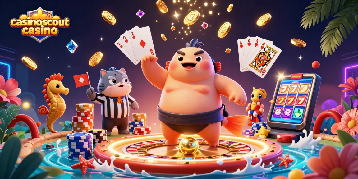 Experience the excitement of casinoscout casino with a dynamic underwater scene featuring a cheerful fugu, thrilling games, and festive elements.