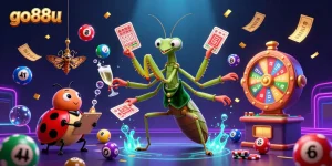 Experience the thrilling world of go88u with vibrant lottery elements and engaging characters in this 3D casino scene.