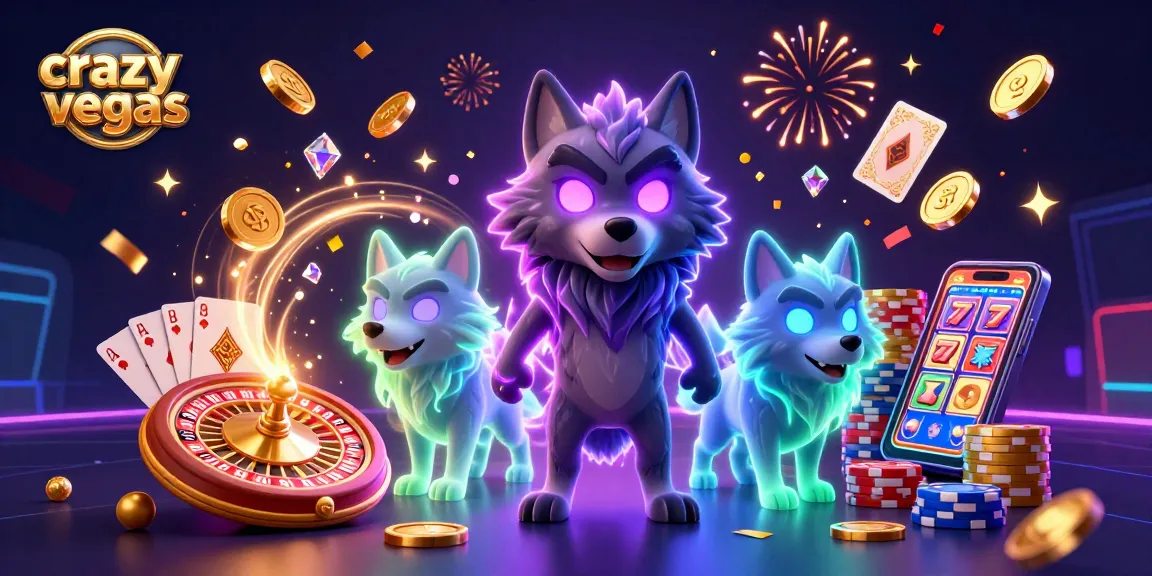 Experience the thrill of winning at crazyvegas with a vibrant 3D casino scene featuring ghostly wolves and flying coins.